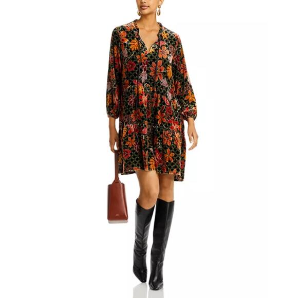 Johnny Was Jasmoon Flore Velvet Field Tiered Mini Dress Women’s Plus Size 1X - Picture 1 of 14